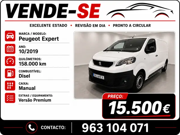 Peugeot Expert 1.6 BlueHDi L1H1 Premium Compact 2019 - 15500 EUR, 158000 km - AUTO.MOTO.pt - 158000km - foto 6 de 6